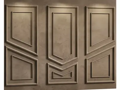 Panel wall with four doors and two windows 3D model