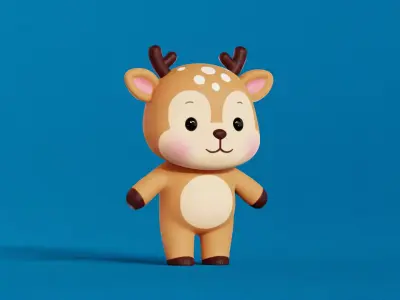 Deer Character Cartoon  Chibi Kawaii low-poly 3d model Low-poly 3D model