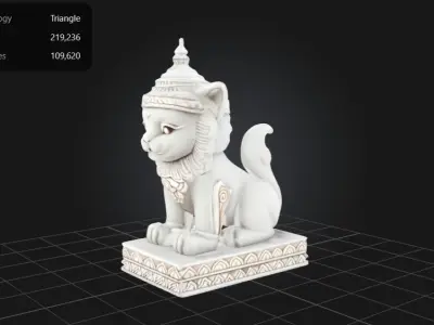 Ceramic Stone guardian lion  Low-poly 3D model