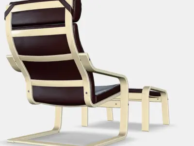 POANG Armchair and footstool Low-poly 3D model