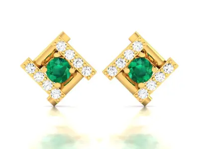Earring emerald and diamond stud earrings gold 3D print model