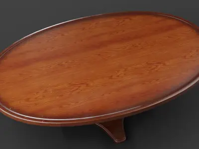 Oval wooden vintage coffee table Low-poly 3D model