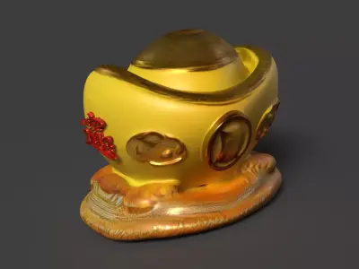 Chinese gold ingot piggy bank  Low-poly 3D model