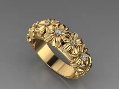 Ring with flowers Low-poly 3D model