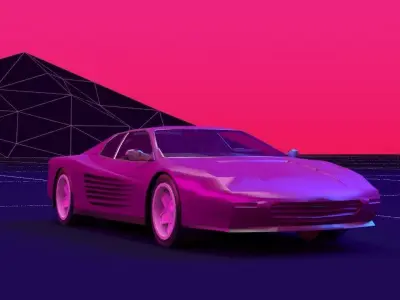 looks like a ferrari retro wave lowpoly 3D model