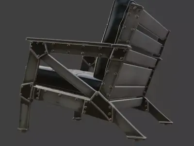 Industrial Black Leather Tufted Armchair 3D model