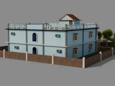 Classic House With Rooftop Free low-poly 3D model