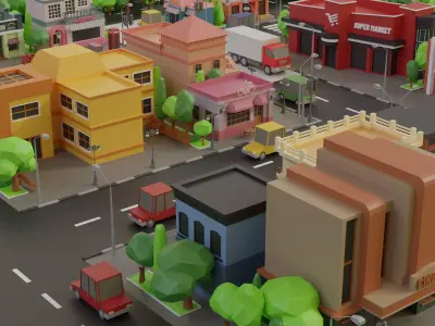 cartoon city 1 Low-poly 3D model