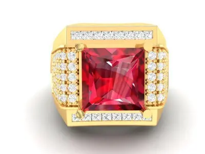Luxury Square Gemstone Signet Ring for Men 342 3D print model