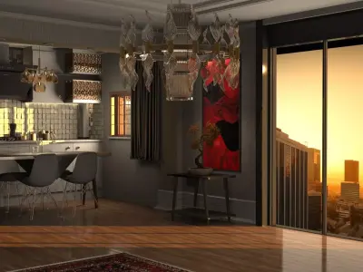 Living room - open kitchen 3D model