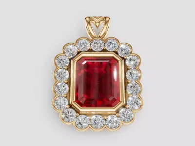 Emerald Cut Floral Style Pendant 3D print model