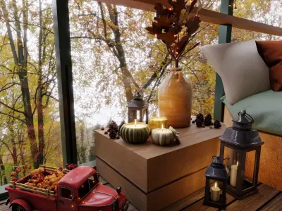Autumn Balcony Blender Scene - DAY 3D model