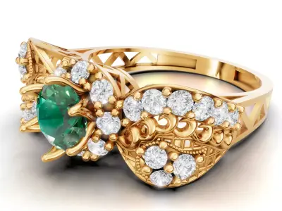 Ornate Baroque Cluster Ring Filigree Shank CAD for Printing 3D print model