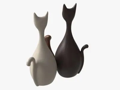 Abstract Animal Cat Ceramic Figurine Set 3D model