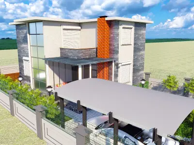 VILLA open living room with staircase 3D model