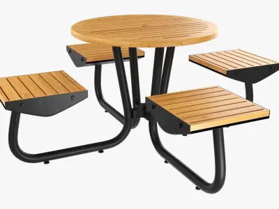 Outdoor Wood Umbrella Table with 4 Seats 3D model