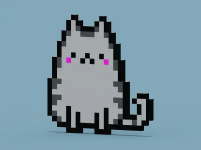 Pixel Cat Low-poly 3D model