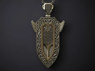A PENDANT FEATURING AN ARCHANGEL STRIKING A DRAGON 3D print model