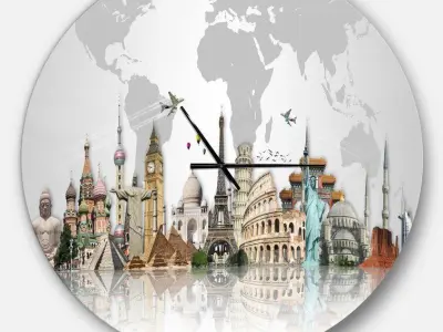 Oversized Famous Monuments Across World Wall Clock Free 3D model