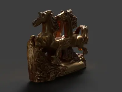 Golden horse sculpture figure  Low-poly 3D model