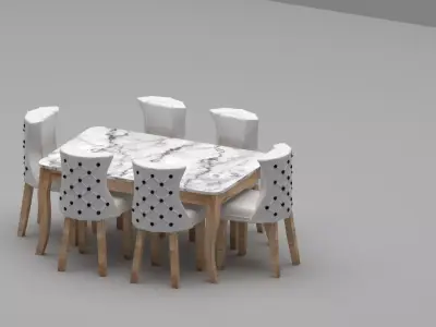 Luxury Marble Dining Table Set with 6 Chairs 3D model
