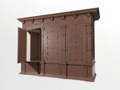 Bedstead wooden armoire Low-poly 3D model