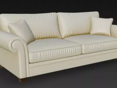 Elegant Cream Leather Sofa 3D Model 3D model