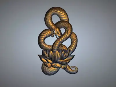 Snake with lotus flower 3D print model