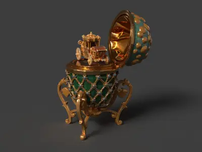 Faberge egg with carriage  Low-poly 3D model