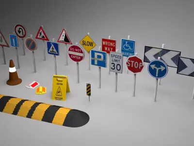 Big Traffic Signs Pack Low-Poly Low-poly 3D model