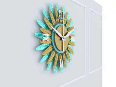 Decorative Metal Clock plants with gold  m9 3D model