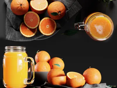 Table Setting with Oranges and Juice 3D model