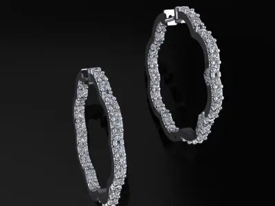 Hoop Earrings with 2mm Diamonds 3D print model