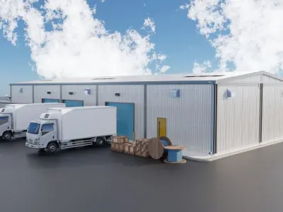 Warehouse industrial building Low-poly 3D model