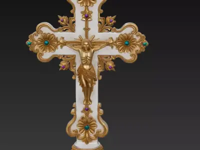 Divine Majesty Cross - Gold and Marble Ornamental Crucifix 3D 3D print model