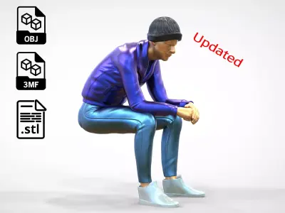 N3 Sitting man waiting 3D print model