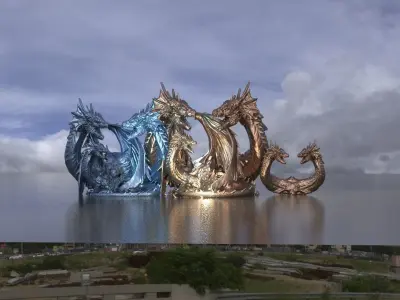 Arthurian Dragon King Statue 3 designs 3D model