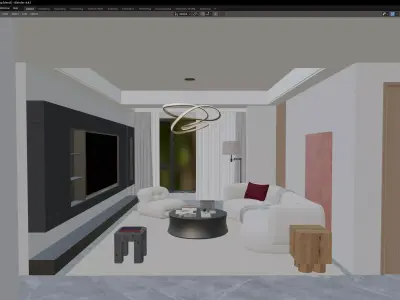 Warm Minimal Living Space with Modern Sofa and Linear Fireplace 3D model