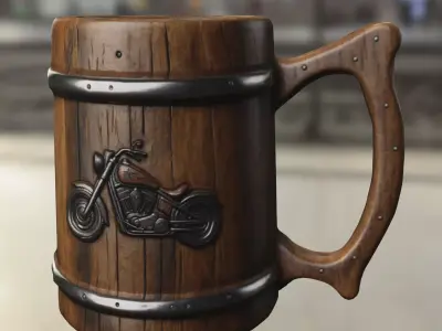 Motorcycle Engraved Wooden Beer Mug Low-poly 3D model