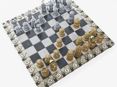 Steampunk chess set 3D model