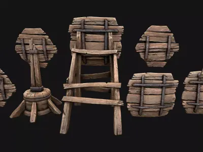 Medieval Wooden Target Dartboard Armory Furniture Low-poly 3D model