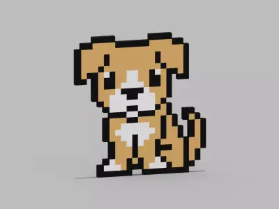 Pixel Dog Symbol Low-poly 3D model