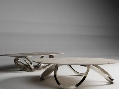 Modern Luxury Coffee Table Loop Metal Base with Marble Top 3D model