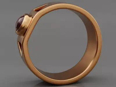 Geometric Gold Ring with Red Gemstone - Modern 3D Print Jewelry 3D print model