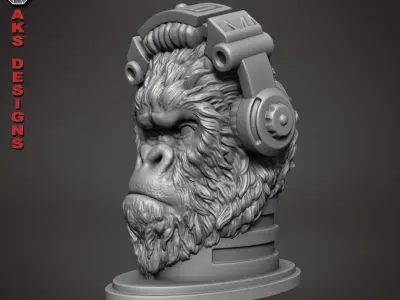 Gorilla with Headphone 1 Penstand cum flowerpot art 3D print model