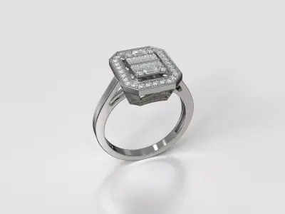 Wedding Ring with baguette and round gemstone 3D print model