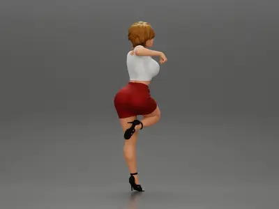 Sexy girl in mini skirt with short hair Leaning Against car 3D print model