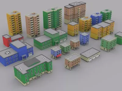Pack houses 1 Low-poly 3D model