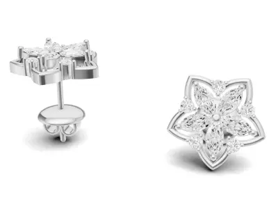 Marquise Diamond Flower Style Earrings For Women 3D print model