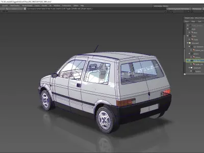 Urban city car Like 500 of 1995 with the divisions for materials Low-poly 3D model
